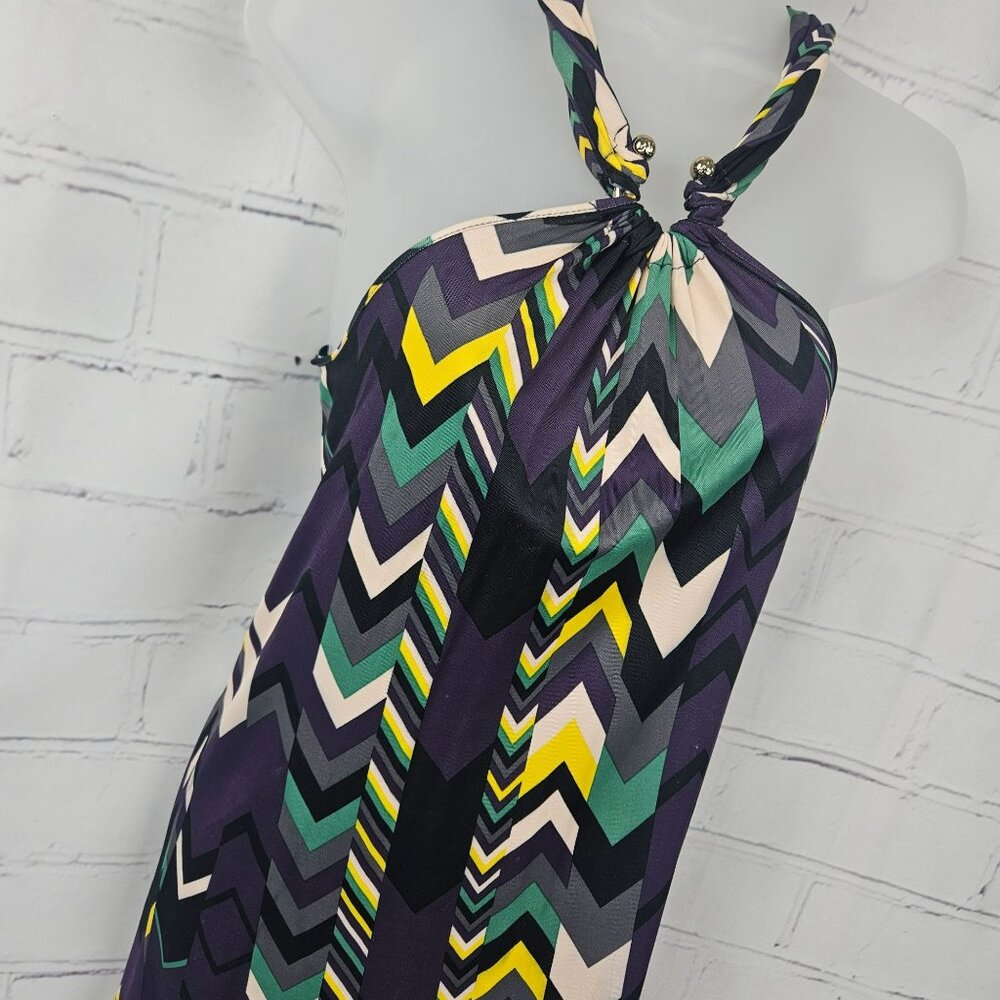 Missoni Multicolor Chevron Halter Mini Micro Dress Womens L Viscose Gold Tone